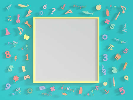 Template for copy space with the background of colorful symbol of learning for kids. 3D rendering.