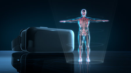 VR Glasses with the 3D hologram of anatomy human. 3D rendering.の写真素材
