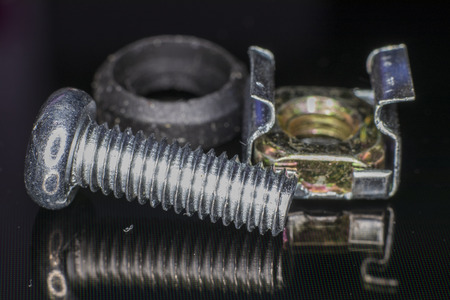 silver screw and square nutの写真素材