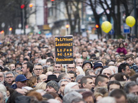 Bilbao, Basque Country, Spain, March, 17, 2018, mass demonstration and protest of pensioners and retirees in Bilbaoのeditorial素材