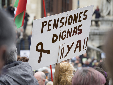 Bilbao, Basque Country, Spain, March, 17, 2018, mass demonstration and protest of pensioners and retirees in Bilbaoのeditorial素材