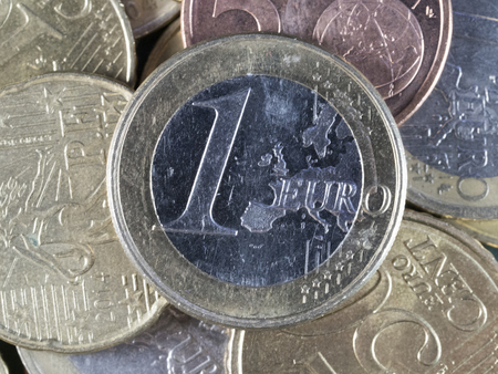 several random euro and cent coinsの写真素材