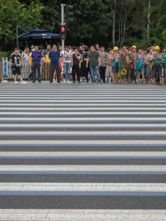 Beijing, China, August 2018, pedestrian crossing and people passingのeditorial素材