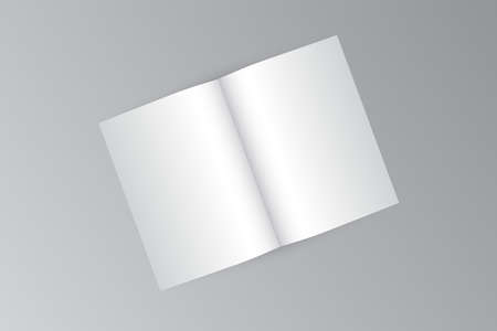 Top view A4 brochure mock up. A3 half-fold blank template design. One fold flyer with copy space, 3d vector illustrationの写真素材