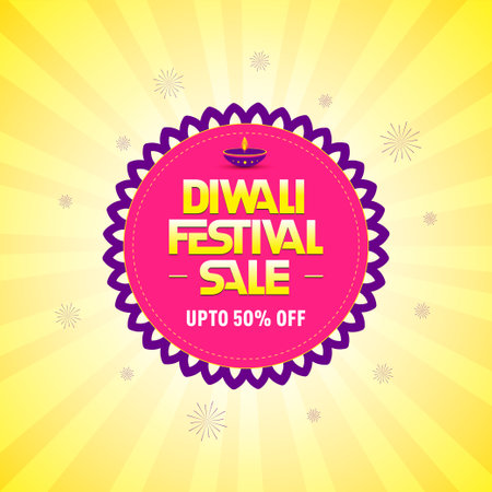 Diwali mega sale discount offer logo unit with yellow background, Sign, Symbol, 50%off, Modern logoのイラスト素材