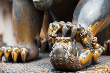 Detail of a statue of a lioness, Beijing, Chinaの写真素材