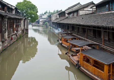 Boats in a river, Chinaの写真素材