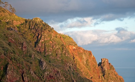 Cliff in the light of sunset, Island of Madeiraの写真素材