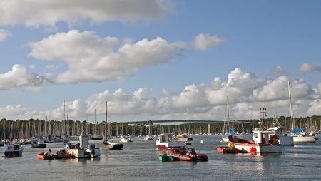 Boats in a harbor, Brittany, Franceの写真素材