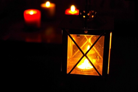 Burning candles with Christmasの写真素材