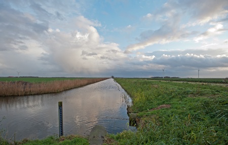 Water of a canal in perspective, Holland, Europeの写真素材