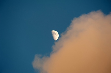 The moon in a blue and cloudy sky