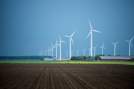 Windmills under deteriorating weather in springの写真素材