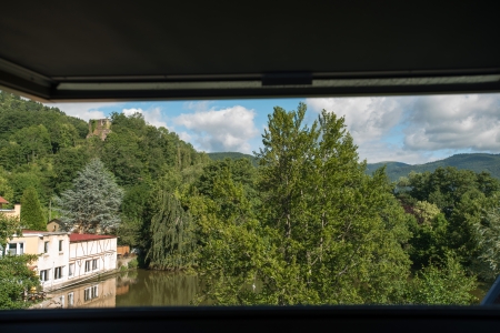 Landscape of Vosges seen through a windowの写真素材