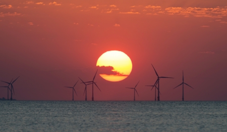 Sunset at sea in summerの写真素材
