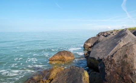 Blue sky over a lake in summerの写真素材