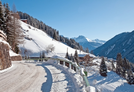 Road in the mountains in winterの写真素材
