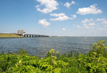 Bridge over a lake in springの写真素材