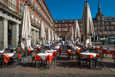 Terrace on the Plaza Mayor in Madridのeditorial素材