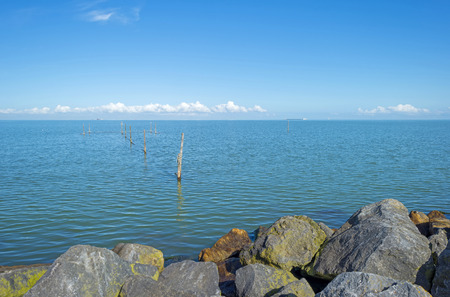 Dike along a lake in summerの写真素材