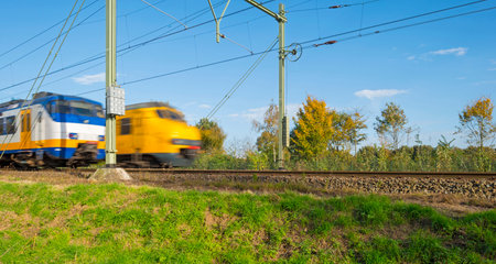 Passenger trains passing at high speed