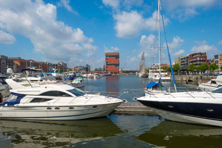 Port of Antwerp in sunlight in summerのeditorial素材