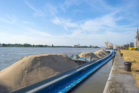 Port of Antwerp in sunlight in summerの写真素材