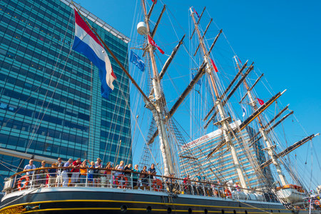 Masts of a tall ship in the harbor of Amsterdamのeditorial素材