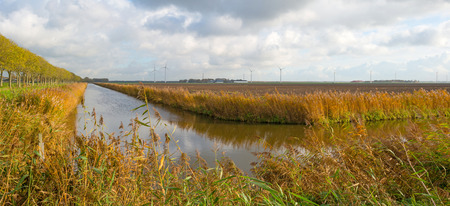 Canal through a rural landscape in autumnの写真素材
