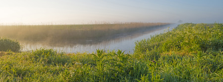 Canal through a rural landscape in springの写真素材