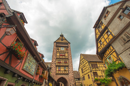 Town with timbered houses in summerの写真素材