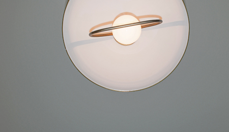 A lamp illuminates the room