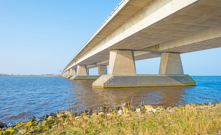 Bridge over a lake in winter