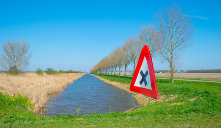 Road sign floating in the airの写真素材