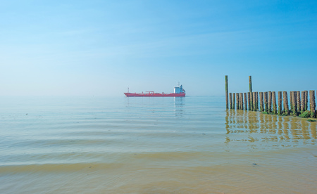 Breakwater to sea in summerの写真素材