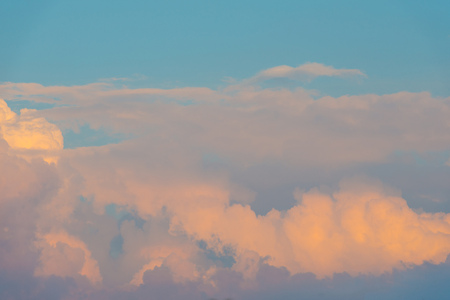 Clouds in a blue sky at sunrise in spring