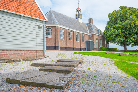 Island and settlement in reclaimed land from the sea in summerの写真素材