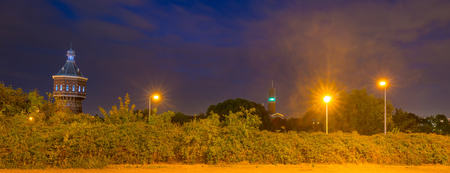 City in the light of street lights at nightの写真素材