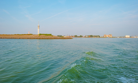 Skyline of the coast of a city in sunlightの写真素材