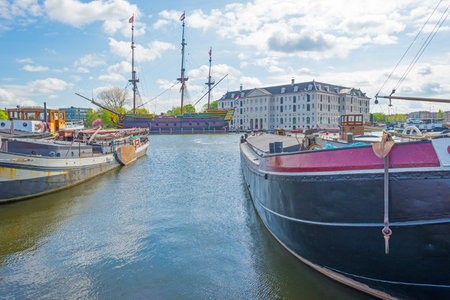 Panorama of a city of Amsterdam in sunlight in springのeditorial素材