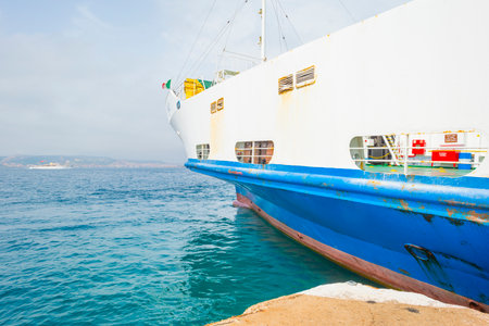 Rocky coast of the island of Sardinia in the Mediterranean Sea viewed from a boatのeditorial素材