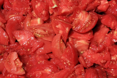 lots of chopped peeled tomatoesの写真素材