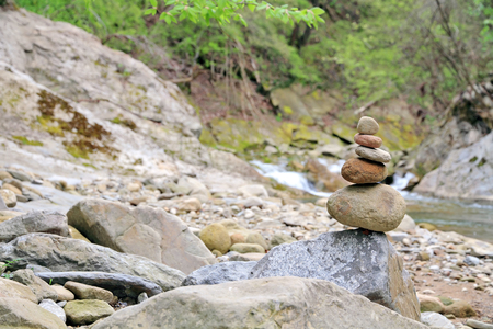 a pile of pebbles, selective focus with copy spaceの写真素材