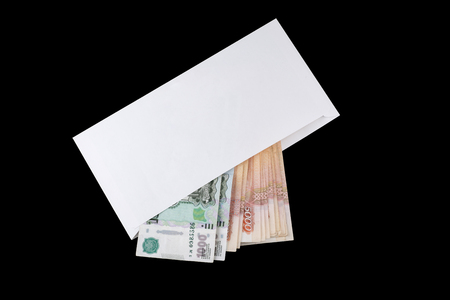 Banknotes of Russin rubles in white envelope on black backgroundの写真素材