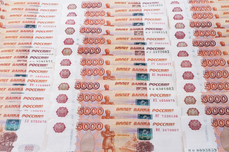 Set of banknotes of five thousand Russian rubles as backgroundの写真素材