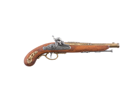 Old wooden gun, isolated, on white background top viewの写真素材