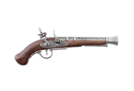 Old wooden gun, isolated, on white background top viewの写真素材