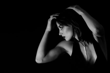 Beautiful Woman Profile B&Wの写真素材