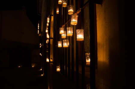 Candles on the street in the night of the candles, Pedraza, Segovia, Spainの写真素材
