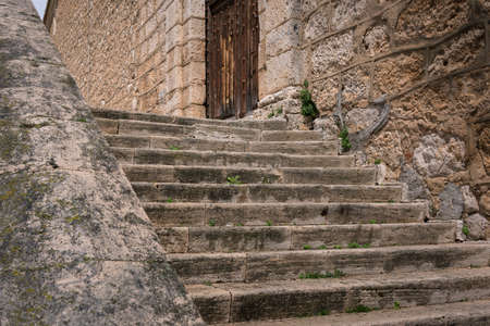 Stairs to Gothic church of our Lady of the Assumption in TarancÃ³n, Cuenca, Spainの写真素材